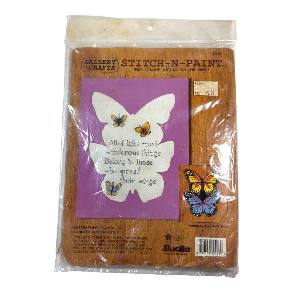 Butterfly Stitch-N-Paint Kit By Bucilla: Create Winged Wonders NEW Cross Stitch